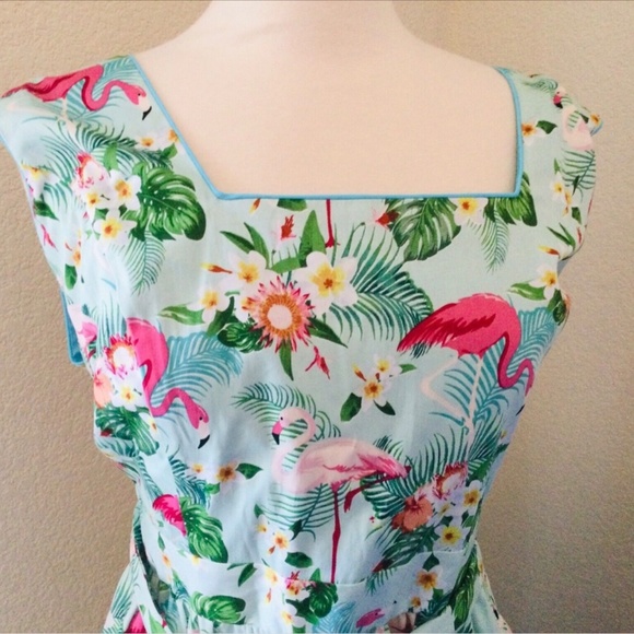 NEW 3X 4X LADY VINTAGE clothing cotton sateen pinup girl pink flamingo dress - Picture 2 of 4